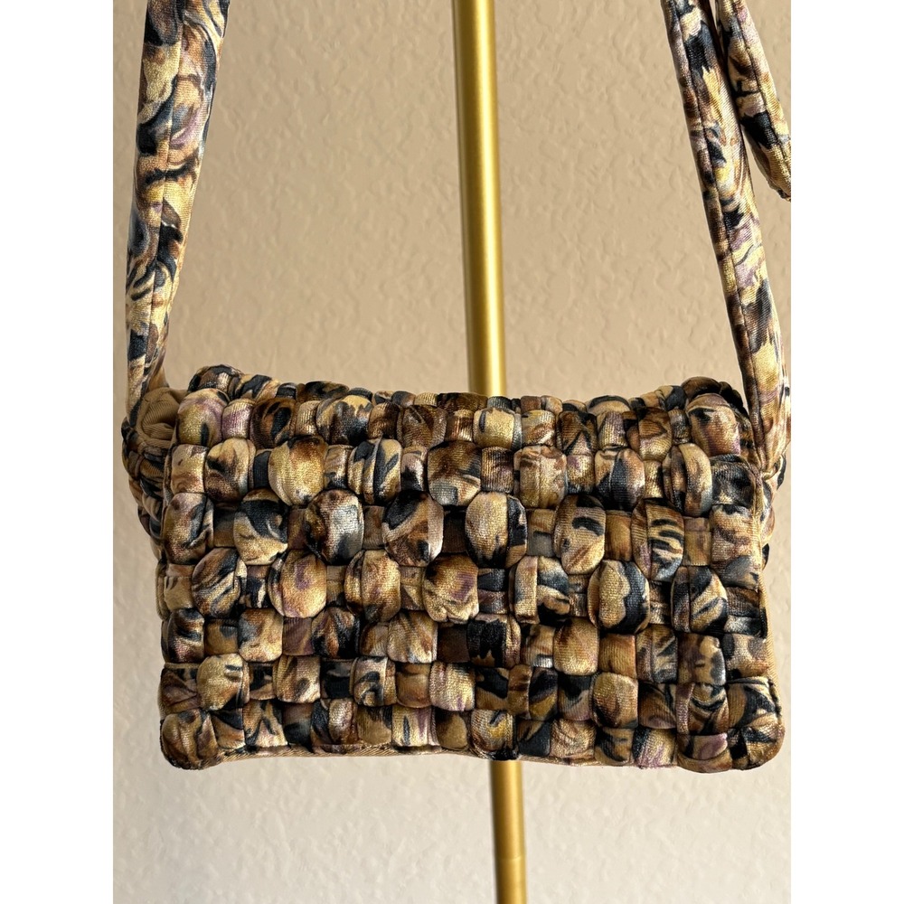 Anthropologie Daily Practice Velvet Crossbody Shoulder Purse Puffy Woven Artsy